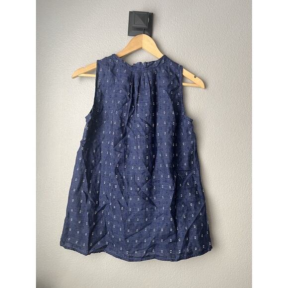 J. McLaughlin Sleeveless Blue Swiss Dot Chambray Linen Cotton Blend Top XSmall - Picture 2 of 4